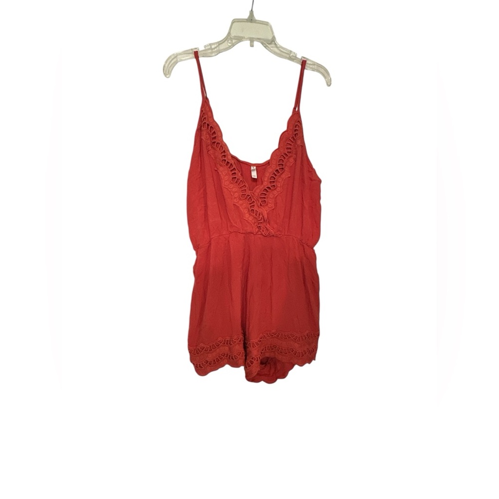 Orange Lace Trim Romper